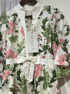 Floral Elegance Midi Dress - Cream, Pink, and Green